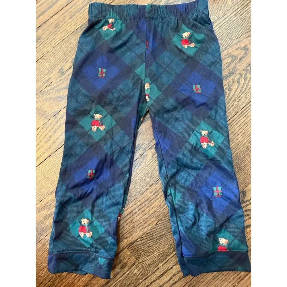 Teddy Bear Green Plaid Toddler Holiday 2 Piece Pajamas Sz 3T Nordstrom NWT